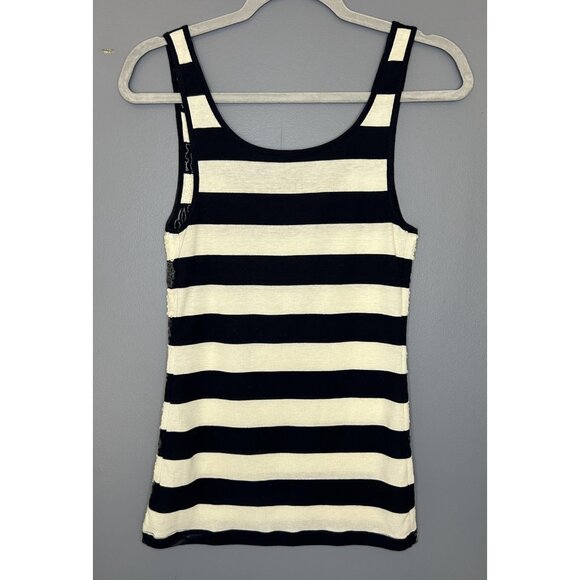 Old Navy Sequin Tank Top Womens M Navy Blue Cream Striped Scoop Neck Layer Party - Picture 3 of 11